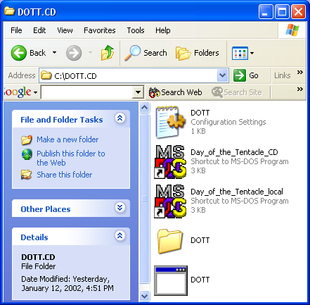 image of EXPLORER showing c:\dott directory